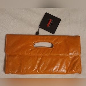 NWT Hobo International Katrina Leather Clutch Ginger Burnt Orange
